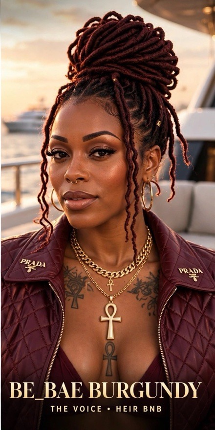 Be_Bae Burgundy, synthetic AI travel crew voice — character likeness lock portrait
