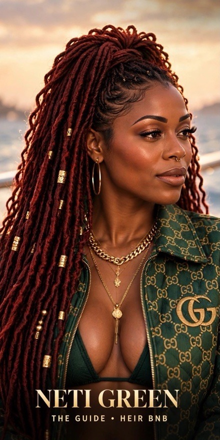Neti Green, synthetic AI travel crew guide — character likeness lock portrait